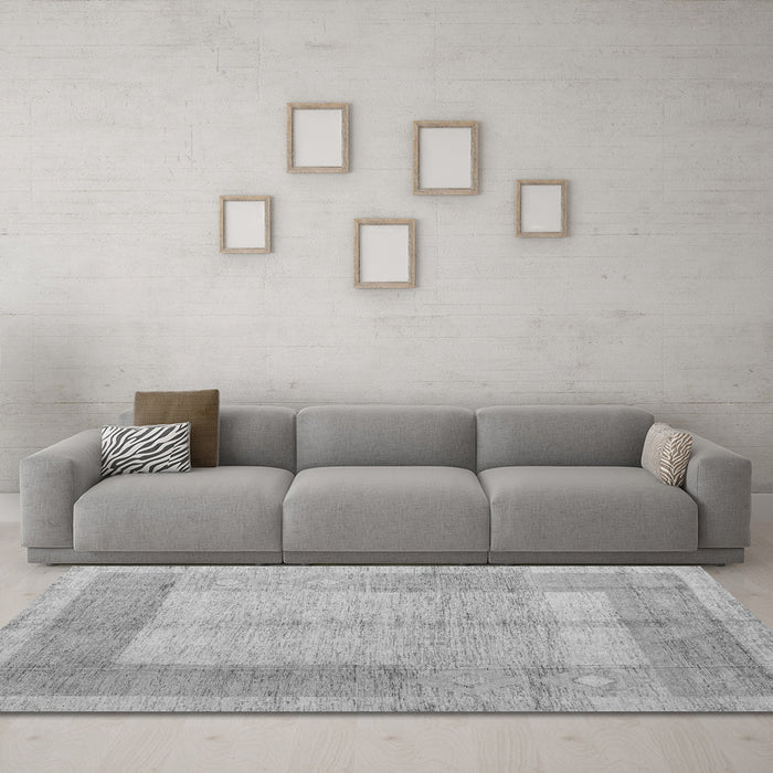 Machine Washable Abstract Gray Modern Rug in a Living Room,, wshabs5044gry