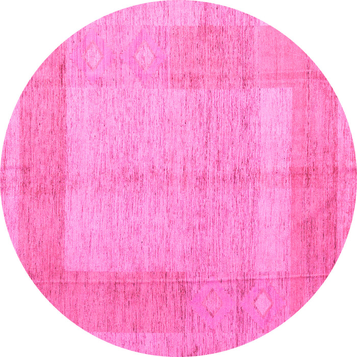 Round Machine Washable Abstract Pink Modern Rug, wshabs5044pnk