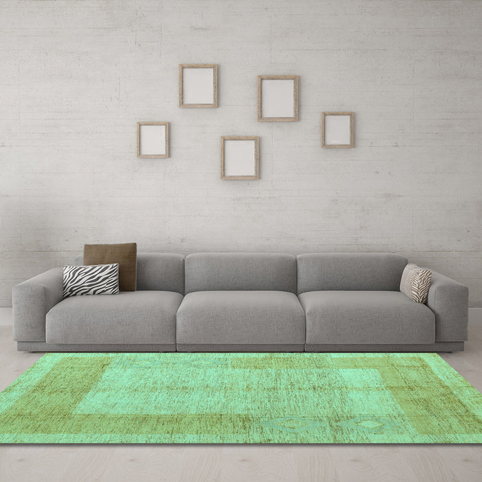 Machine Washable Abstract Turquoise Modern Area Rugs in a Living Room,, wshabs5044turq