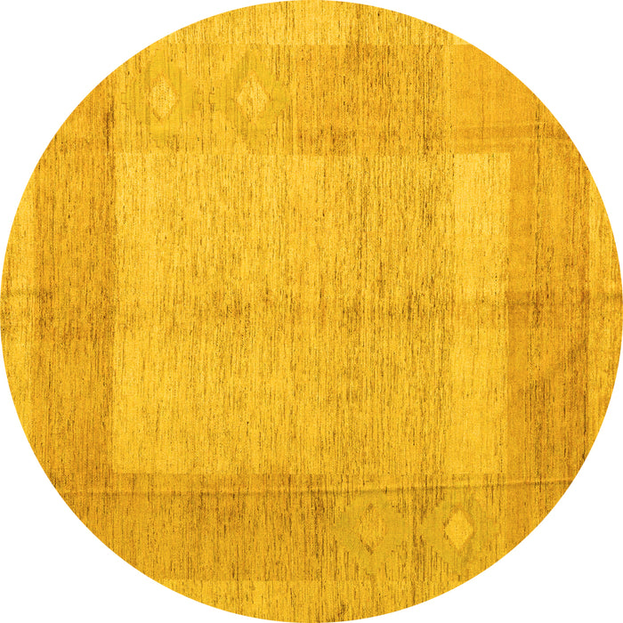 Round Machine Washable Abstract Yellow Modern Rug, wshabs5044yw