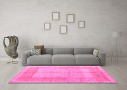 Machine Washable Abstract Pink Modern Rug in a Living Room, wshabs5044pnk