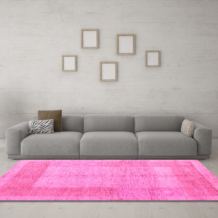Machine Washable Abstract Pink Modern Rug in a Living Room, wshabs5044pnk