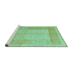 Sideview of Machine Washable Abstract Turquoise Modern Area Rugs, wshabs5044turq