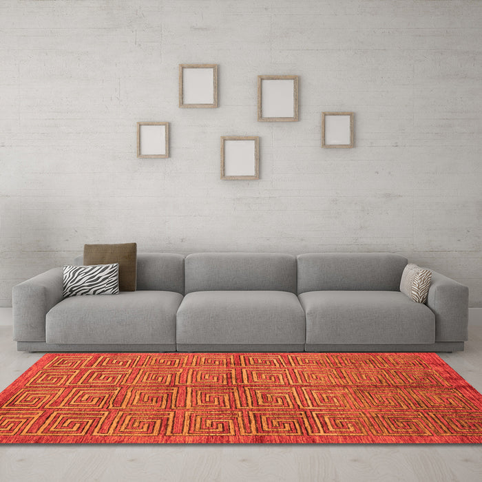 Machine Washable Abstract Orange Modern Area Rugs in a Living Room, wshabs5045org