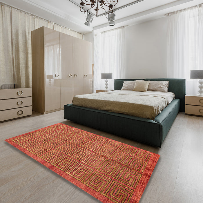 Abstract Red Modern Rug in a Bedroom, abs5045