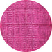 Round Machine Washable Abstract Pink Modern Rug, wshabs5045pnk