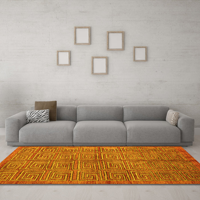 Machine Washable Abstract Yellow Modern Rug in a Living Room, wshabs5045yw