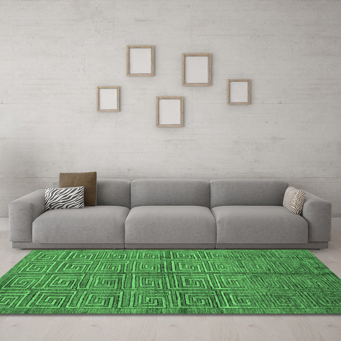 Machine Washable Abstract Emerald Green Modern Area Rugs in a Living Room,, wshabs5045emgrn
