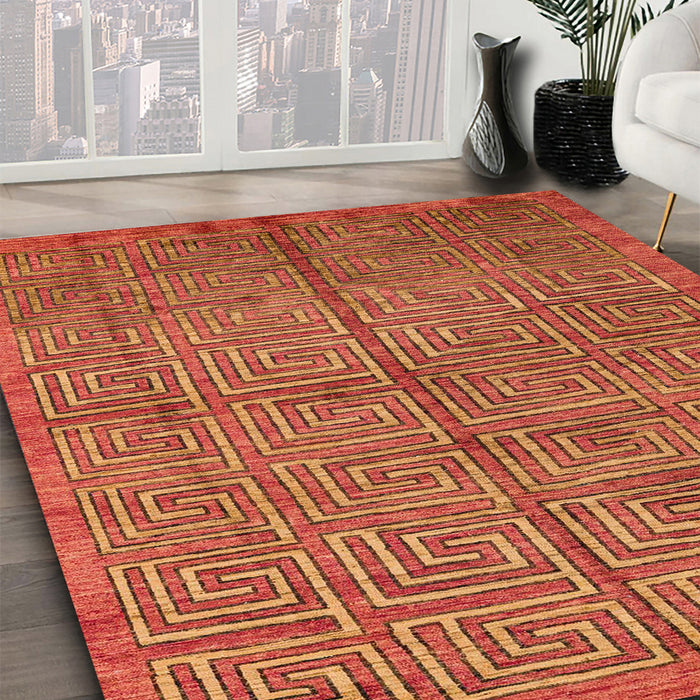 Machine Washable Abstract Red Rug in a Family Room, wshabs5045
