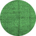 Round Machine Washable Abstract Emerald Green Modern Area Rugs, wshabs5045emgrn