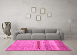 Machine Washable Abstract Pink Modern Rug in a Living Room, wshabs5046pnk