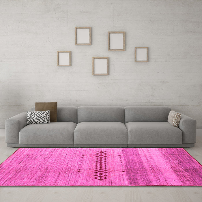 Machine Washable Abstract Pink Modern Rug in a Living Room, wshabs5046pnk