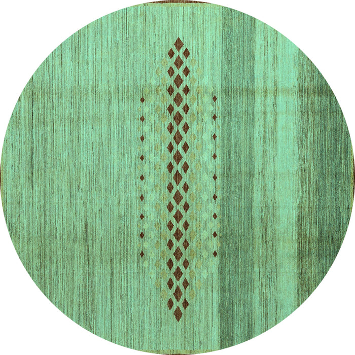 Round Machine Washable Abstract Turquoise Modern Area Rugs, wshabs5046turq
