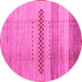 Round Machine Washable Abstract Pink Modern Rug, wshabs5046pnk