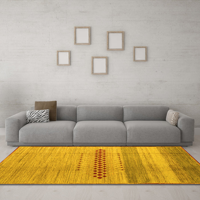 Machine Washable Abstract Yellow Modern Rug in a Living Room, wshabs5046yw
