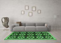 Machine Washable Abstract Emerald Green Modern Rug, wshabs5047emgrn