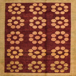 Square Machine Washable Abstract Orange Rug, wshabs5047