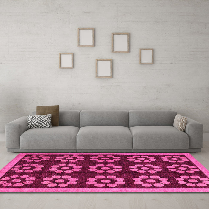Machine Washable Abstract Pink Modern Rug in a Living Room, wshabs5047pnk