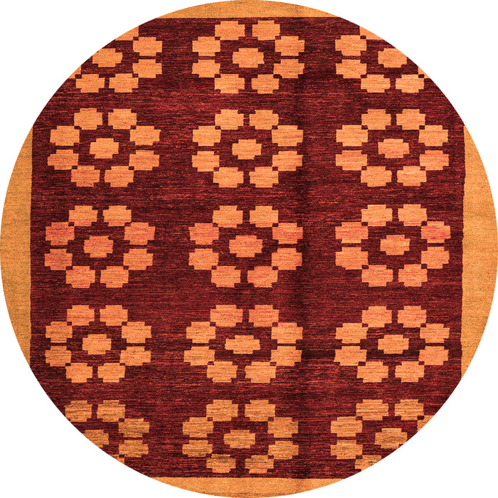 Round Machine Washable Abstract Orange Modern Area Rugs, wshabs5047org