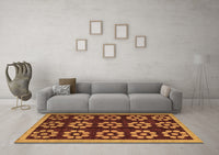 Machine Washable Abstract Brown Modern Rug, wshabs5047brn