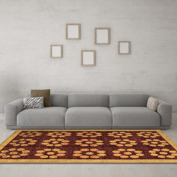 Machine Washable Abstract Brown Modern Rug in a Living Room,, wshabs5047brn