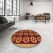 Round Machine Washable Abstract Orange Rug in a Office, wshabs5047