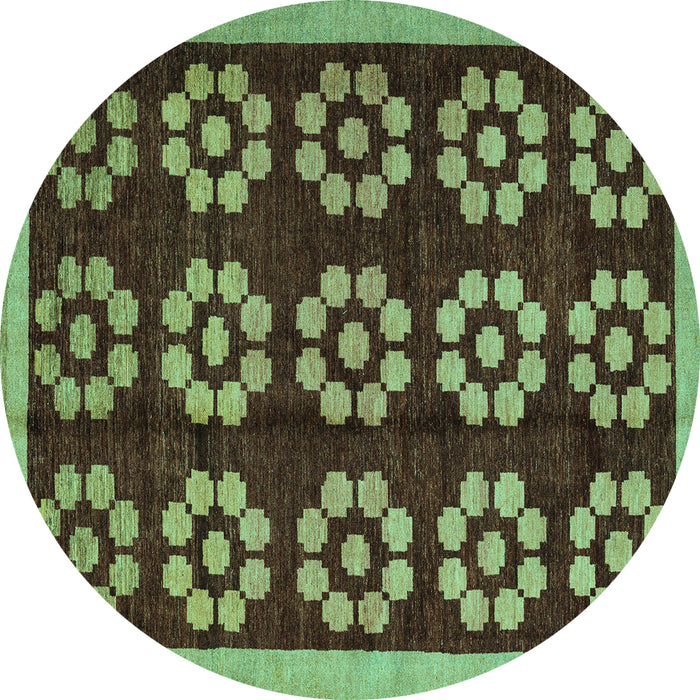 Round Machine Washable Abstract Turquoise Modern Area Rugs, wshabs5047turq