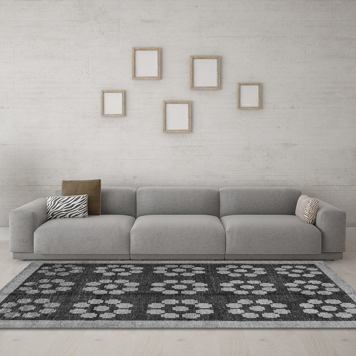 Machine Washable Abstract Gray Modern Rug in a Living Room,, wshabs5047gry