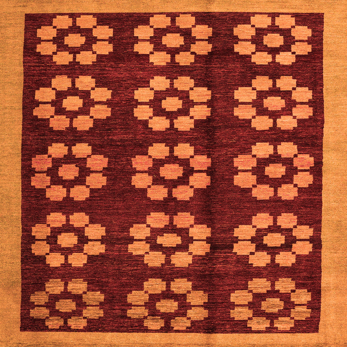 Square Machine Washable Abstract Orange Modern Area Rugs, wshabs5047org