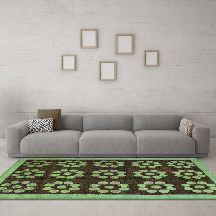Machine Washable Abstract Turquoise Modern Area Rugs in a Living Room,, wshabs5047turq