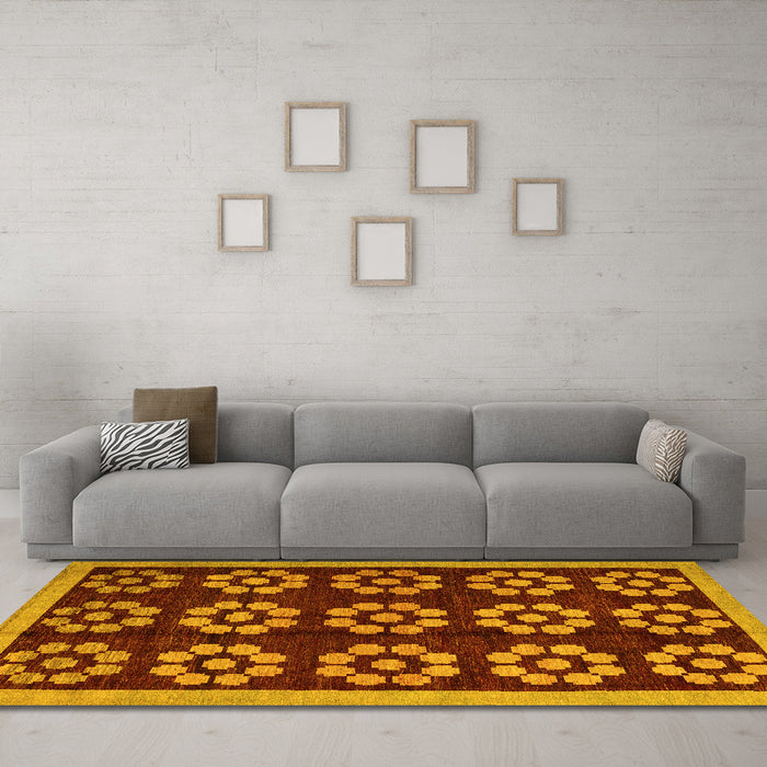 Machine Washable Abstract Yellow Modern Rug in a Living Room, wshabs5047yw
