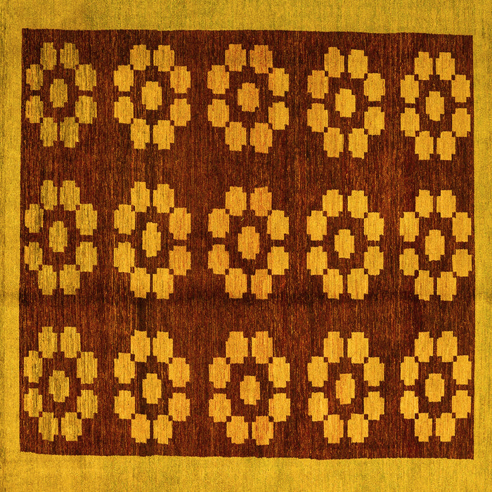 Square Abstract Yellow Modern Rug, abs5047yw