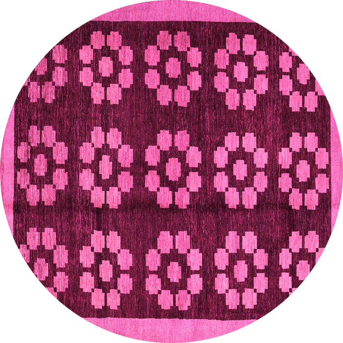 Round Machine Washable Abstract Pink Modern Rug, wshabs5047pnk