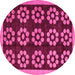 Round Machine Washable Abstract Pink Modern Rug, wshabs5047pnk