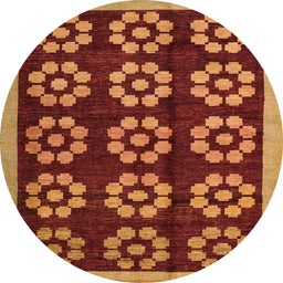Round Machine Washable Abstract Orange Rug, wshabs5047