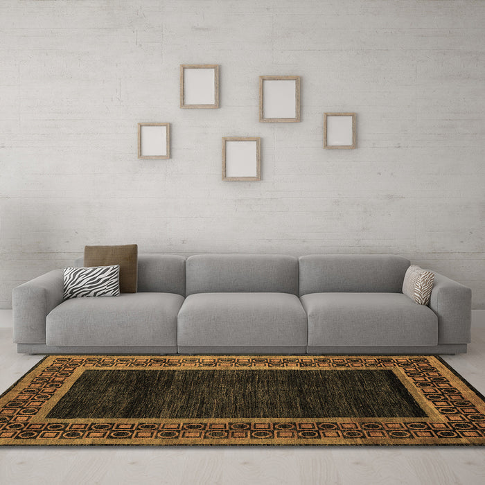Machine Washable Abstract Brown Modern Rug in a Living Room,, wshabs5048brn