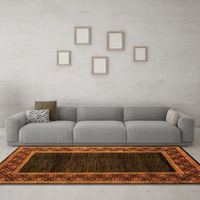 Machine Washable Abstract Orange Modern Area Rugs in a Living Room, wshabs5048org