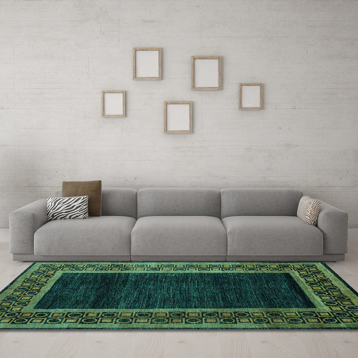 Machine Washable Abstract Turquoise Modern Area Rugs in a Living Room,, wshabs5048turq