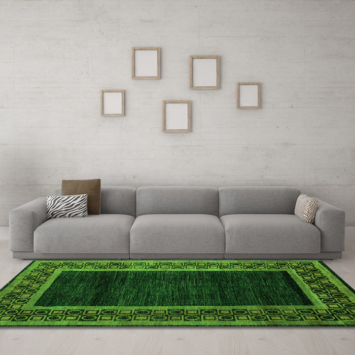 Machine Washable Abstract Green Modern Area Rugs in a Living Room,, wshabs5048grn