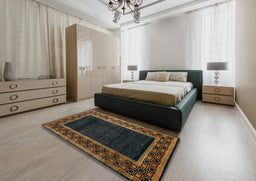 Abstract Light Brown Modern Rug in a Bedroom, abs5048
