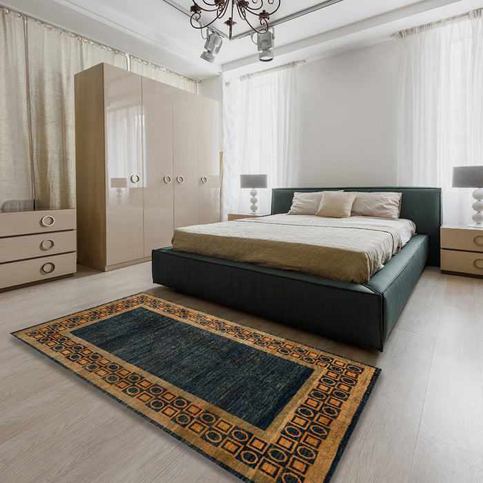 Abstract Light Brown Modern Rug in a Bedroom, abs5048