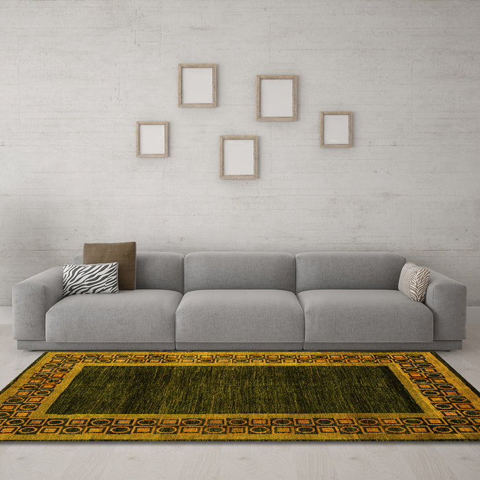 Machine Washable Abstract Yellow Modern Rug in a Living Room, wshabs5048yw
