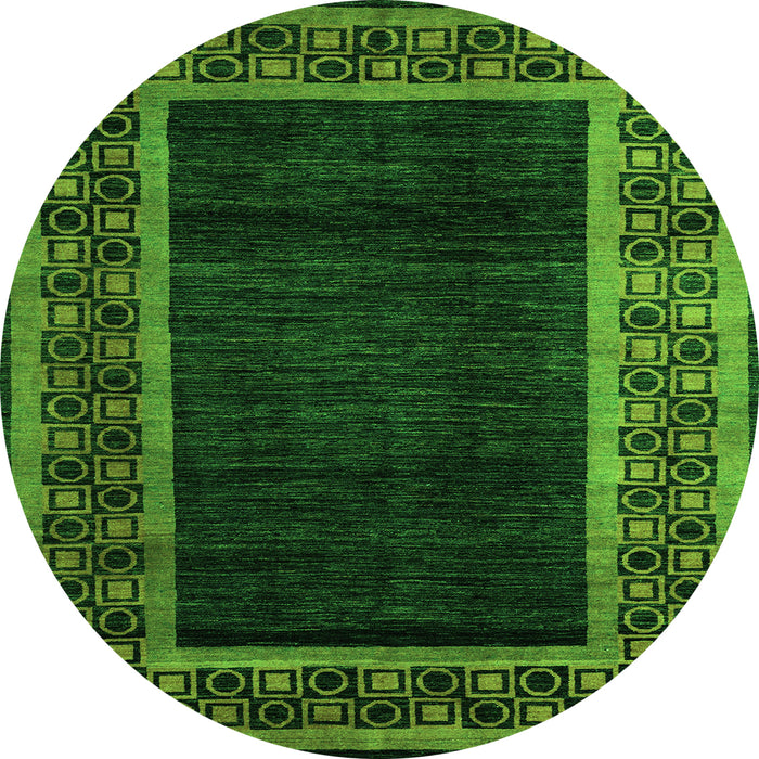 Round Machine Washable Abstract Green Modern Area Rugs, wshabs5048grn