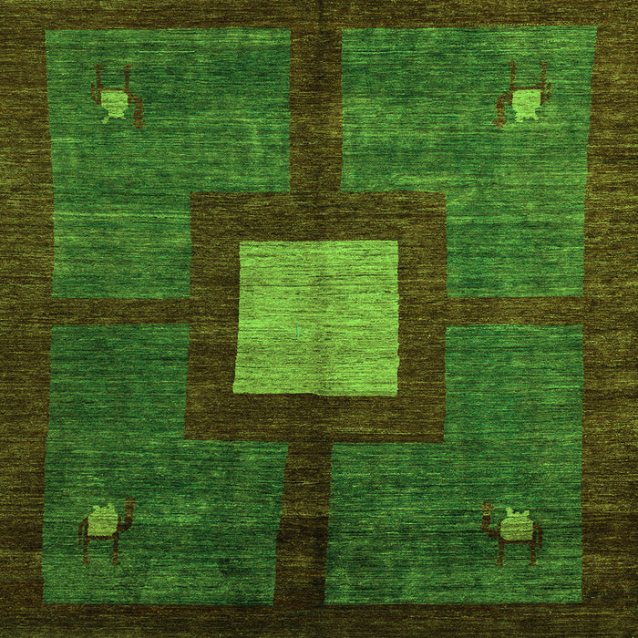 Square Machine Washable Abstract Green Modern Area Rugs, wshabs5049grn
