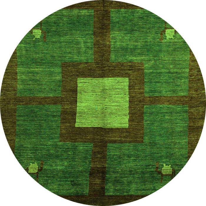 Round Machine Washable Abstract Green Modern Area Rugs, wshabs5049grn