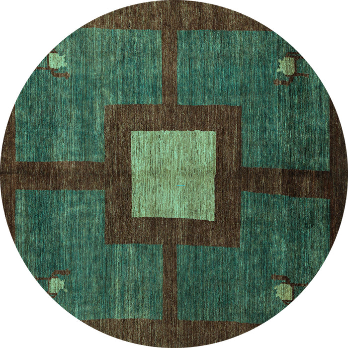 Round Machine Washable Abstract Turquoise Modern Area Rugs, wshabs5049turq