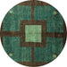 Round Machine Washable Abstract Turquoise Modern Area Rugs, wshabs5049turq