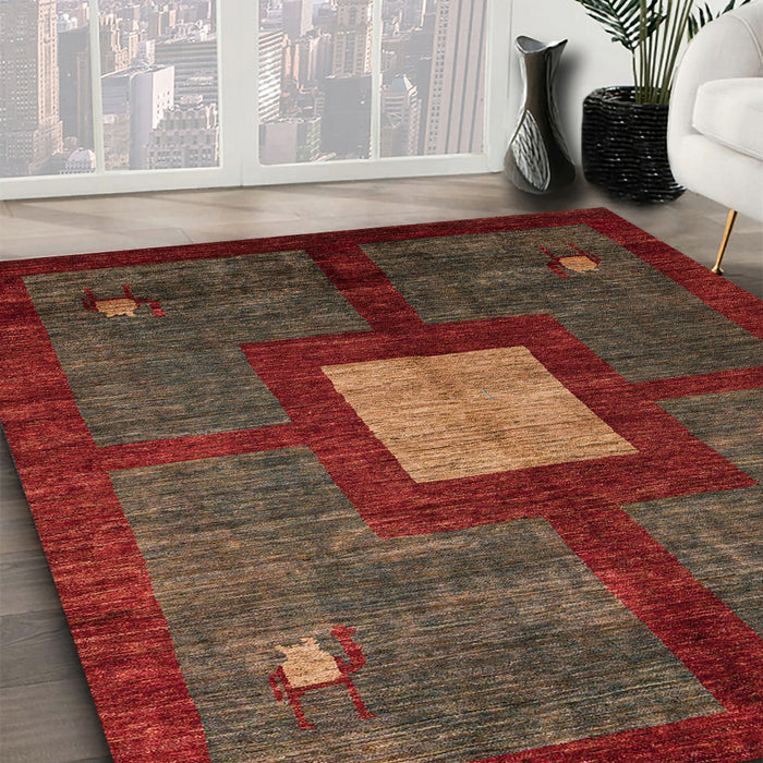Abstract Red Modern Rug in Family Room, abs5049