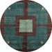 Round Abstract Light Blue Modern Rug, abs5049lblu