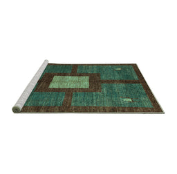 Sideview of Machine Washable Abstract Turquoise Modern Area Rugs, wshabs5049turq